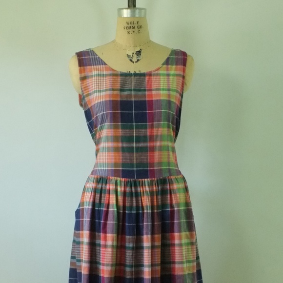 vintage plaid dress | 1980s medium cotton dress - Picture 8 of 14